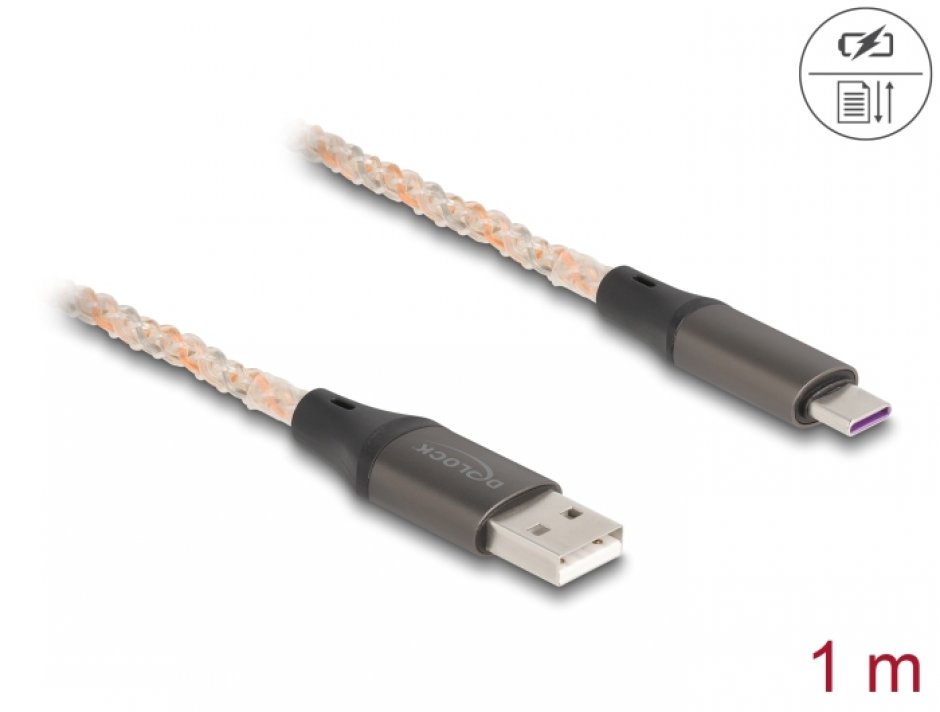 Imagine Cablu USB 2.0-A la USB type C cu RGB 1m, Delock 88164