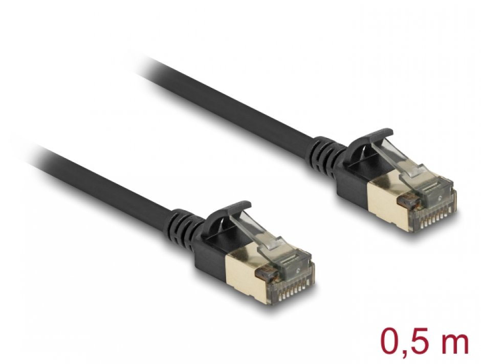 Imagine Cablu de retea RJ45 Cat.8.1 FTP Slim Pro 0.5m Negru, Delock 80338