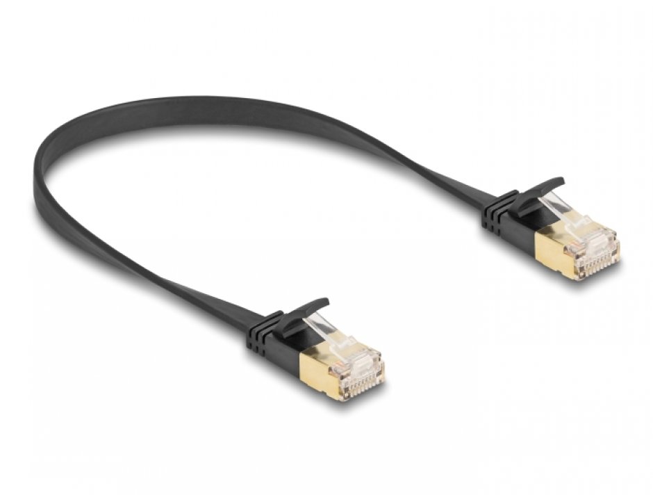 Imagine Cablu de retea RJ45 Cat.6A cu cablu Cat.7 Flat FTP 0.3m Negru, Delock 80343