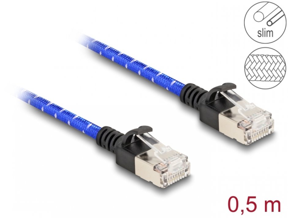 Imagine Cablu de retea RJ45 Cat.6A FTP Slim brodat 0.5m, Delock 80376