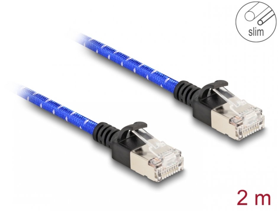 Imagine Cablu de retea RJ45 Cat.6A FTP Slim brodat 2m, Delock 80378