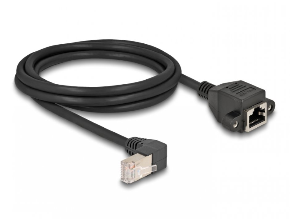 Imagine Cablu prelungitor de retea RJ45 cat.6A S/FTP drept/unghi 2m Negru, Delock 80312