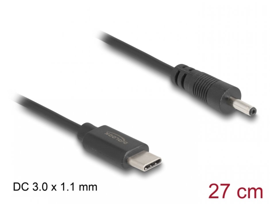 Imagine Cablu de alimentare USB type C la DC 3.0 x 1.1mm T-T 27cm, Delock 85403
