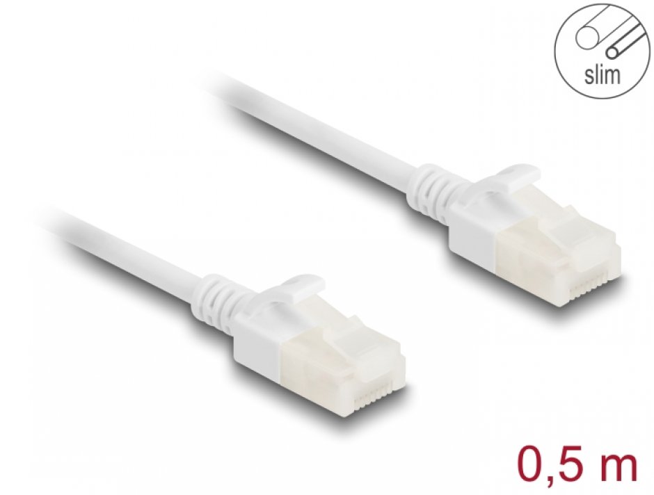 Imagine Cablu de retea RJ45 Cat.6A UTP pentru uz industrial Slim 0.5m Alb, Delock 80358