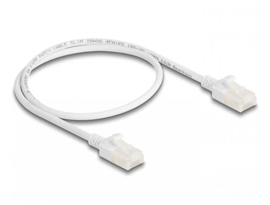 Imagine Cablu de retea RJ45 Cat.6A UTP pentru uz industrial Slim 0.5m Alb, Delock 80358