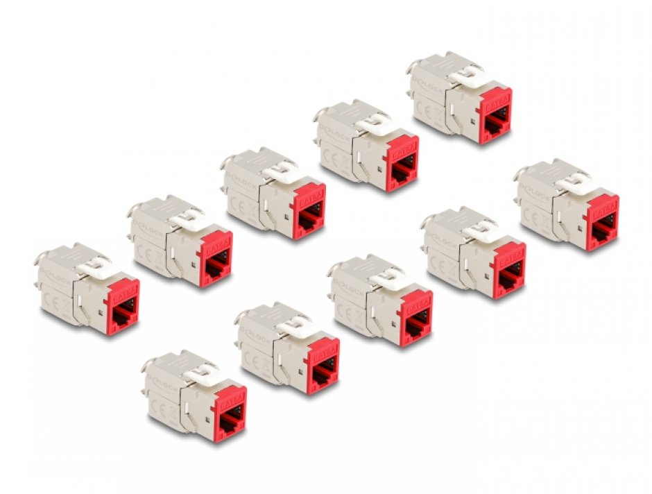 Imagine Set 10 buc modul keystone RJ45 LSA Cat.6A toolfree Rosu, Delock 88115