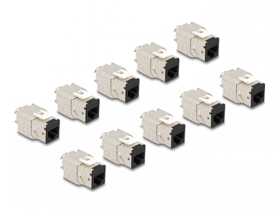 Imagine Set 10 buc modul keystone RJ45 LSA Cat.6A toolfree Negru, Delock 88118