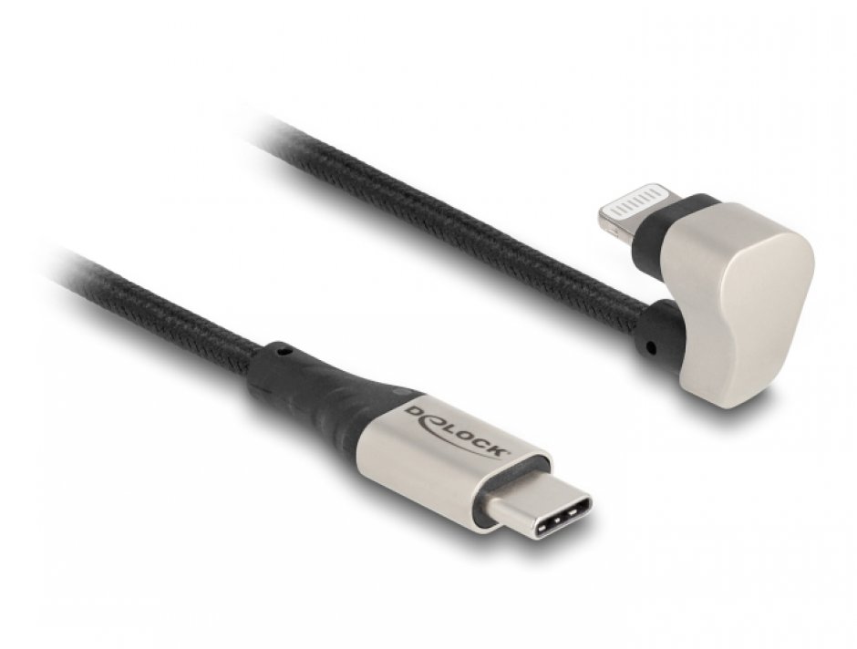 Imagine Cablu USB 2.0 type C la iPhone Lightning MFI drept/unghi 180 grade 2m, Delock 80026