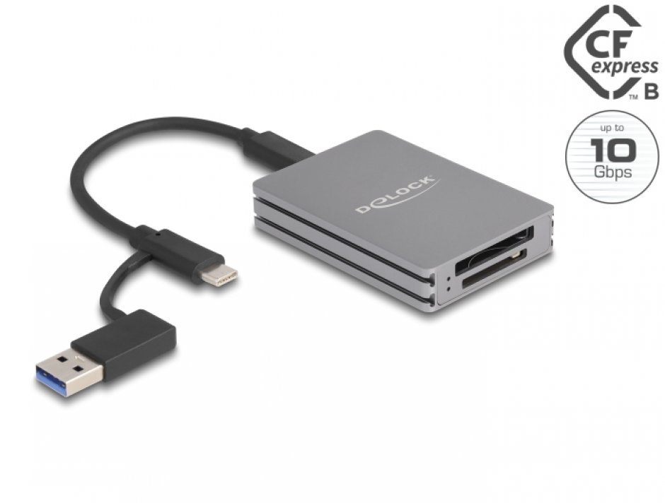 Imagine Cititor de carduri USB type C la SD/CFexpress type B, Delock 91011