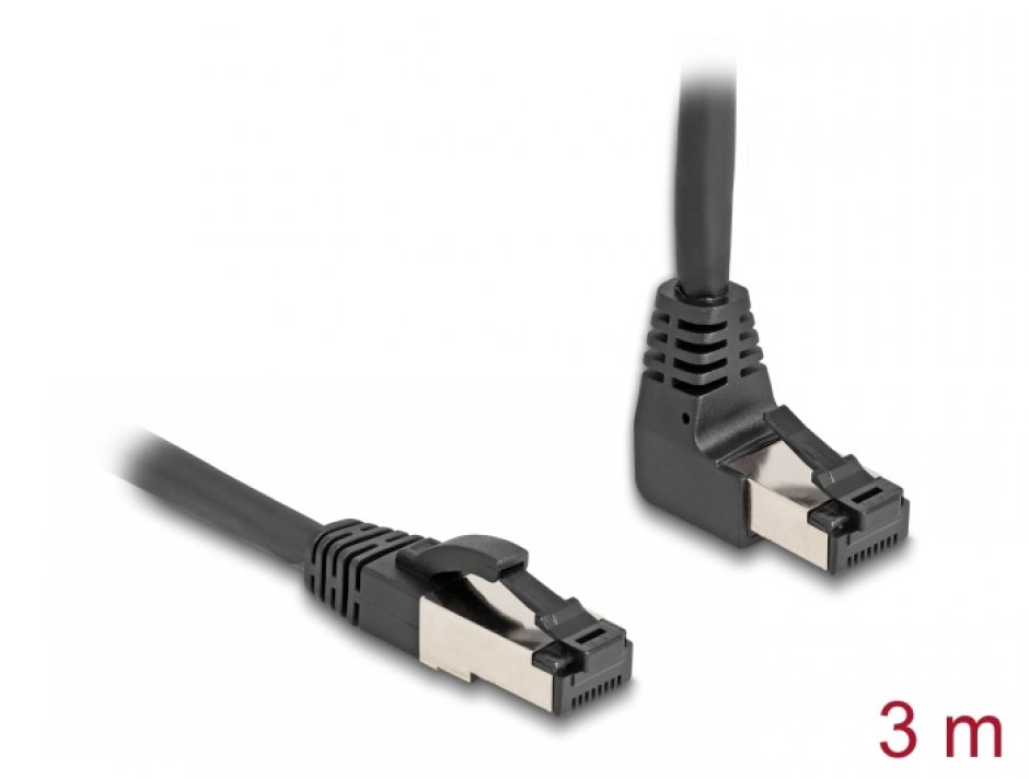 Imagine Cablu de retea RJ45 Cat.8.1 S/FTP drept/unghi 90 grade sus 3m Negru, Delock 80396