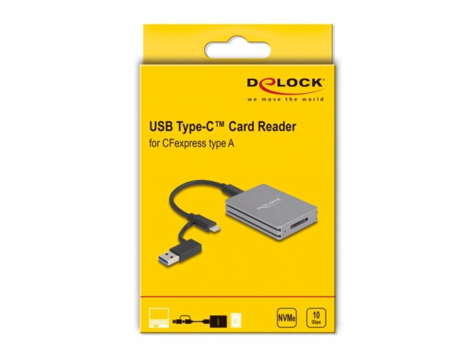 Imagine Cititor de carduri USB type C la CFexpress type A, Delock 91012