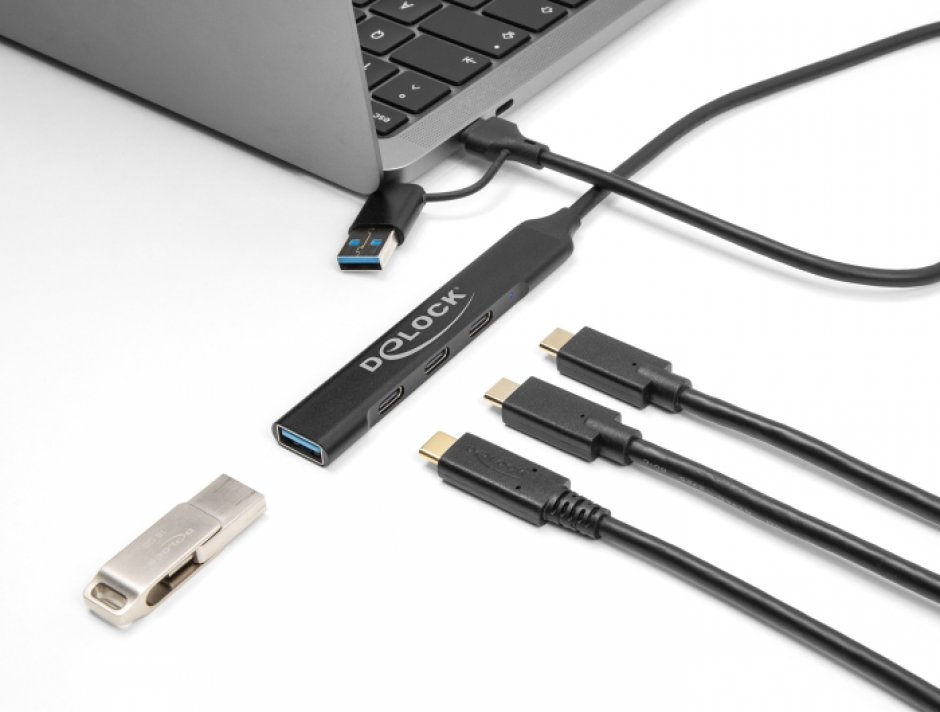 Imagine HUB USB type C/USB-A 3.2 la 3 x USB type C + 1 x USB-A, Delock 64272