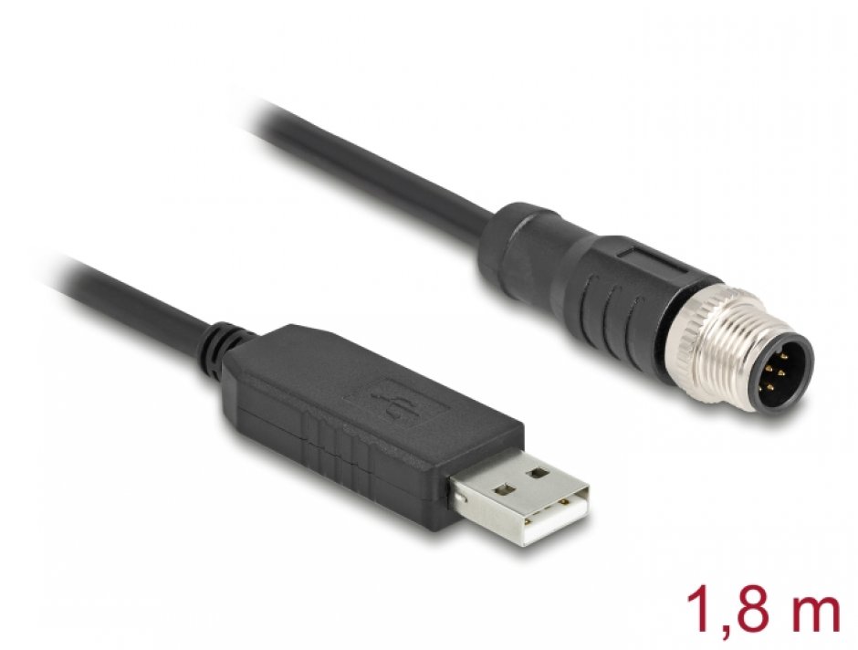 Imagine Cablu USB-A la M12 RS-232 A-coded 8 pini FTDI 1.8m, Delock 64257