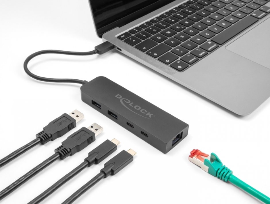 Imagine HUB USB 3.2 type C la 1 x USB-C + 2 x USB-A + 2.5 Gigabit LAN + PD 85W, Delock 64110