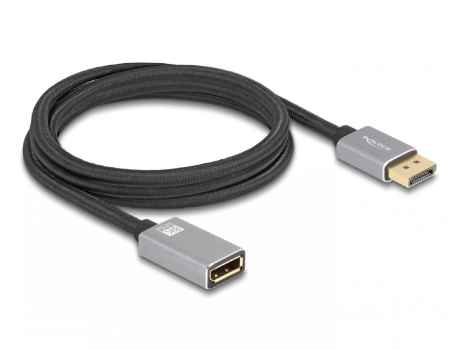 Imagine Cablu prelungitor Displayport 8K60Hz/4K240Hz T-M 2m Negru/Argintiu, Delock 81080