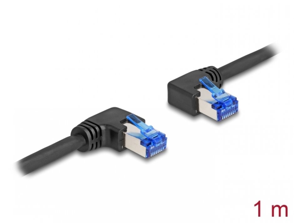 Imagine Cablu de retea RJ45 Cat.6A S/FTP unghi stanga/unghi dreapta 1m Negru, Delock 80464