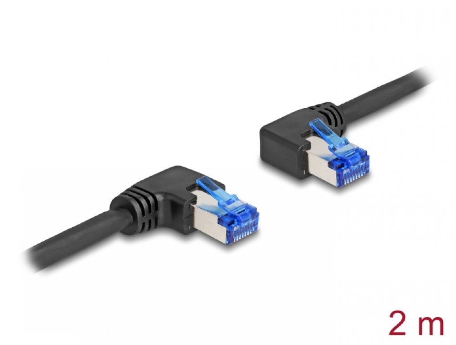 Imagine Cablu de retea RJ45 Cat.6A S/FTP unghi stanga/unghi dreapta 2m Negru, Delock 80465