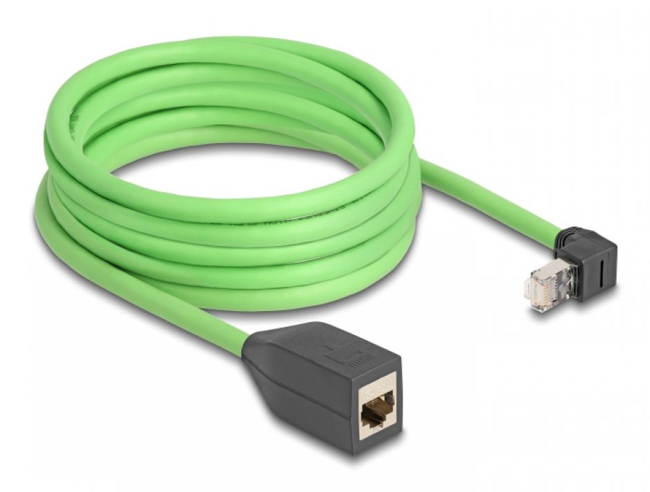 Imagine Cablu prelungitor de retea RJ45 Cat.6A SFTP drept/unghi sus TPU 5m Verde pentru medii industriale, Delock 80885