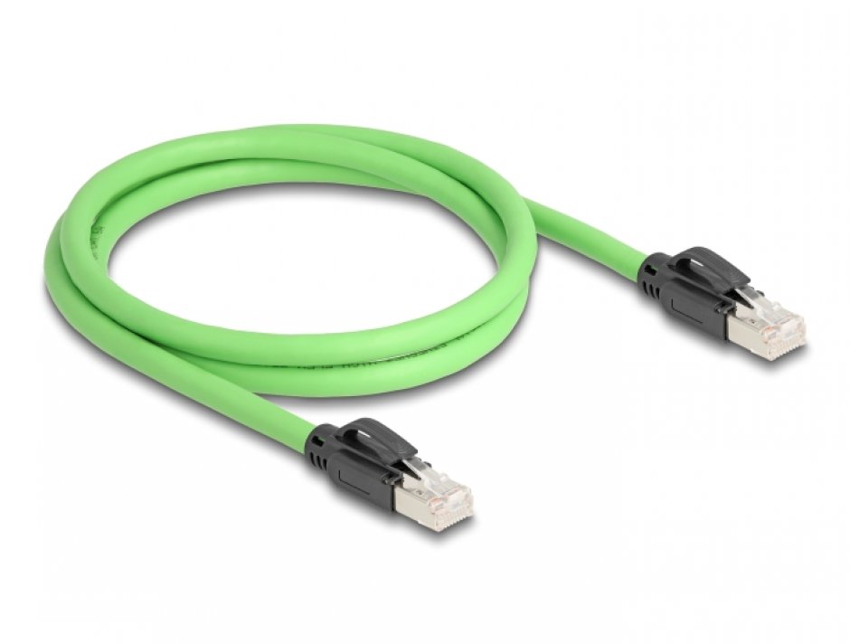 Imagine Cablu de retea RJ45 Cat.6A SFTP TPU 1m Verde pentru medii industriale, Delock 80889