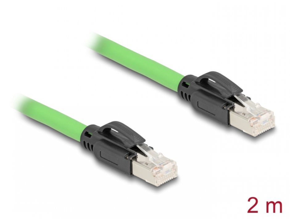 Imagine Cablu de retea RJ45 Cat.6A SFTP TPU 2m Verde pentru medii industriale, Delock 80890