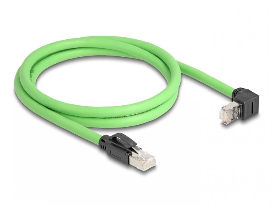 Imagine Cablu de retea RJ45 Cat.6A SFTP drept/unghi sus TPU 1m Verde pentru medii industriale, Delock 80892