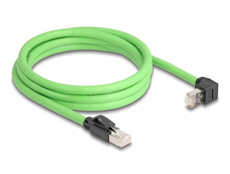 Imagine Cablu de retea RJ45 Cat.6A SFTP drept/unghi sus TPU 2m Verde pentru medii industriale, Delock 80893