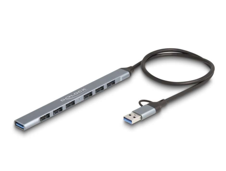 Imagine HUB USB type C/USB-A cu 1 x USB 3.2-A + 6 x USB 2.0-A, Delock 64273