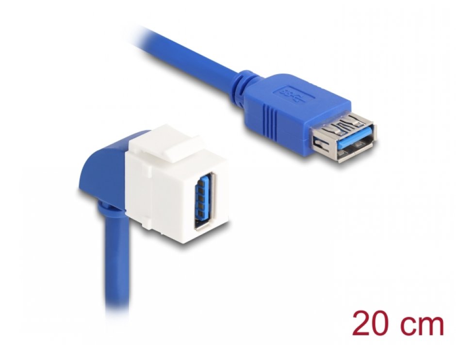 Imagine Modul keystone USB 3.2-A la USB-A unghi 90 grade M-M 0.2m, Delock 86964