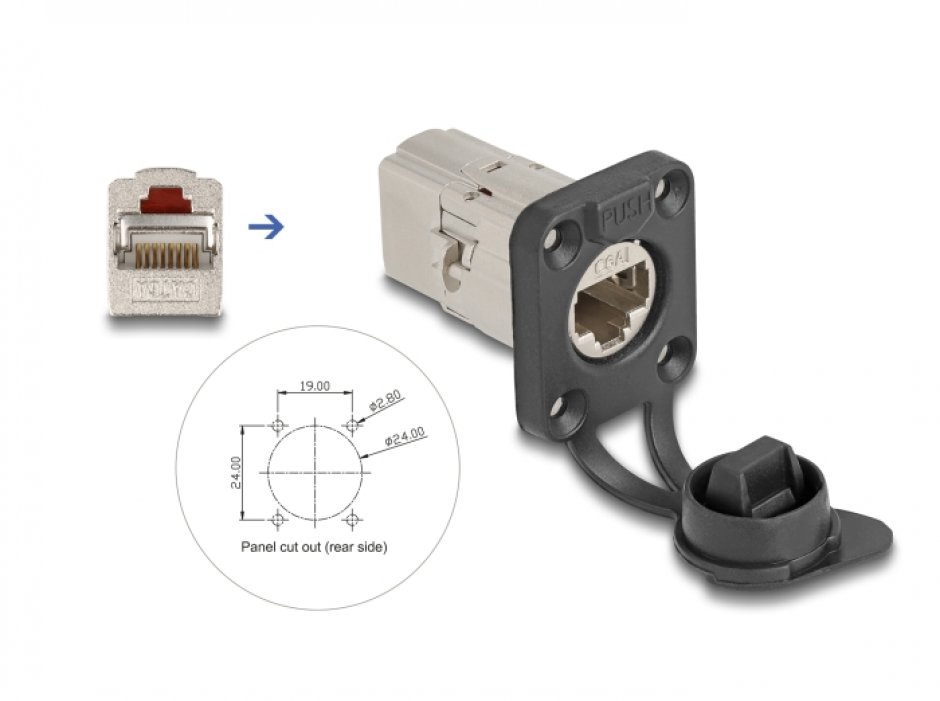 Imagine Conector D-type ecranat RJ45 Cat.6A cu protectie praf si waterproof IP66, Delock 67061