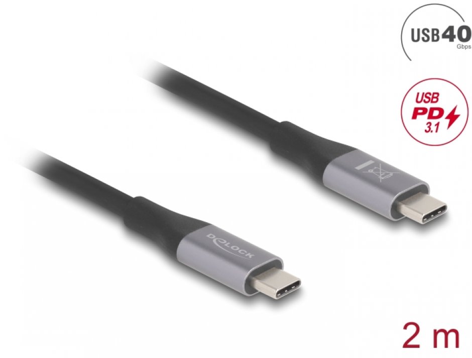 Imagine Cablu USB type C 40Gbps/8K60Hz/240W E-Marker T-T 2m, Delock 81192