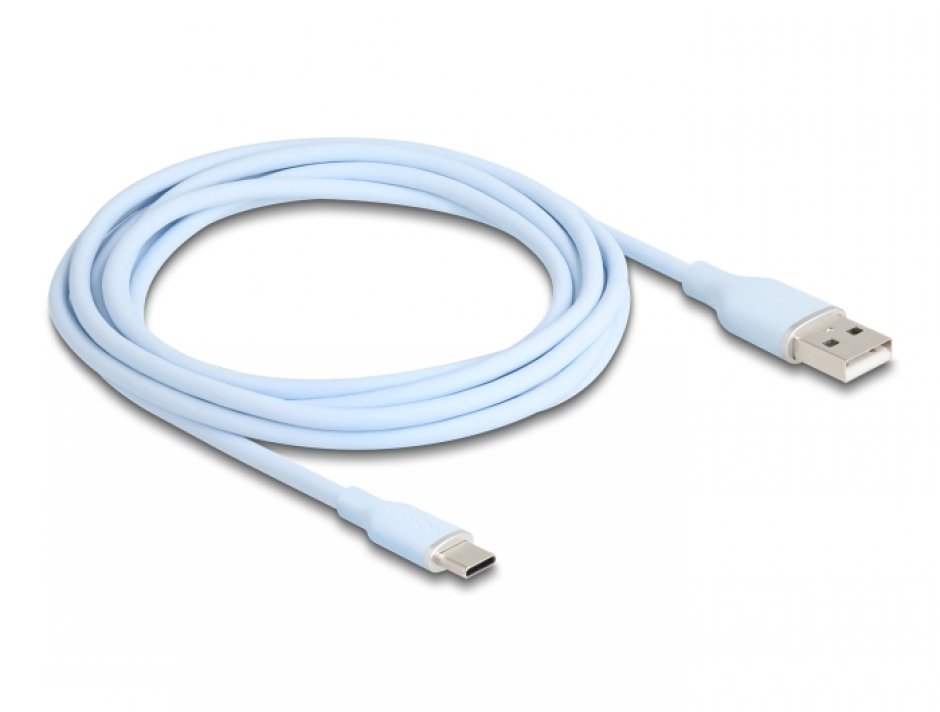 Imagine Cablu USB-A 2.0 la USB type C T-T 2.5m silicon Blue, Delock 81223