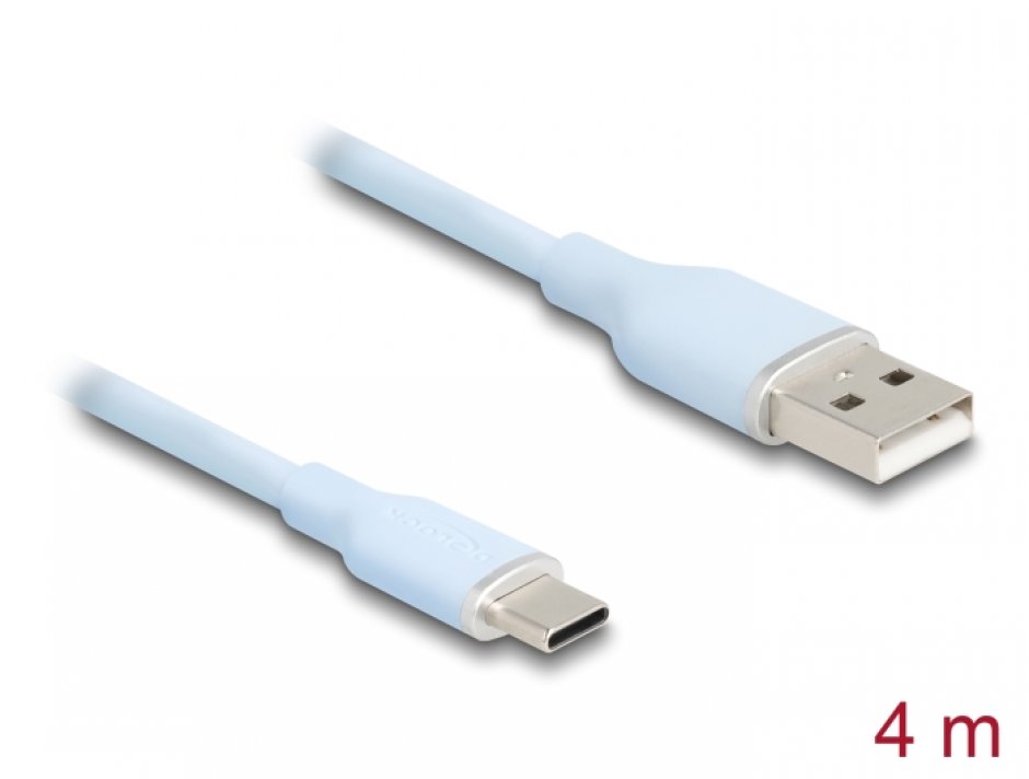 Imagine Cablu USB-A 2.0 la USB type C T-T 4m silicon Alb, Delock 81224