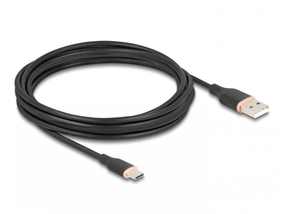 Imagine Cablu USB-A 2.0 la USB type C T-T 4m silicon Negru, Delock 81228