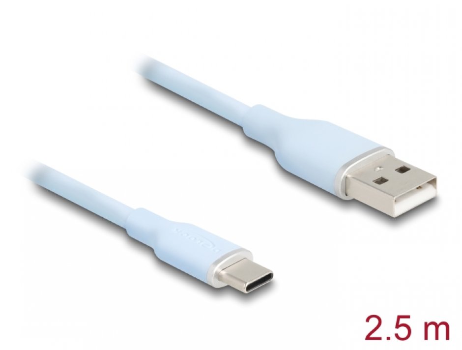 Imagine Cablu USB-A 2.0 la USB type C T-T 2.5m silicon Alb, Delock 81223