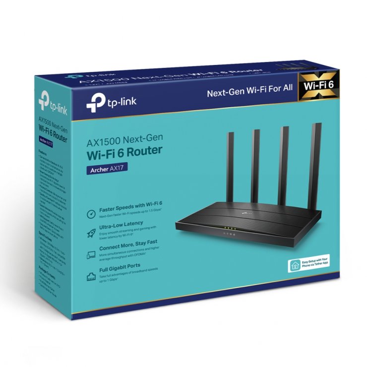 Imagine Router Gigabit Dual-Band Wi-Fi 6 AX1500, TP-LINK ARCHER AX17