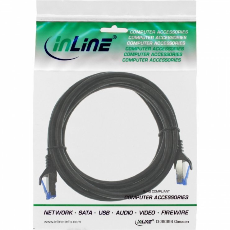 Imagine Cablu de retea RJ45 de exterior SFTP Cat.6A 3m Negru, InLine IL72803S