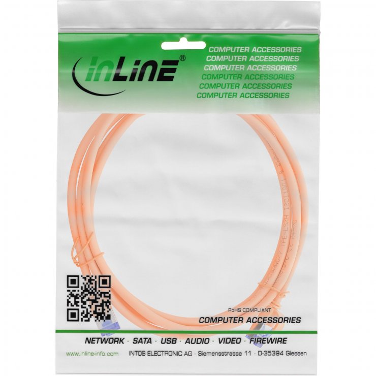 Imagine Cablu de retea slim Cat.6A S/FTP LSOH Orange 0.5m, InLine IL74955O