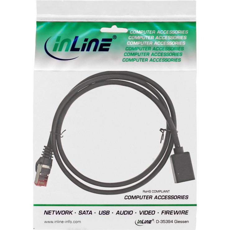 Imagine Cablu prelungitor RJ45 Cat.6 S/FTP (PiMf) LSOH T-M 0.5m Negru, InLine IL76950X