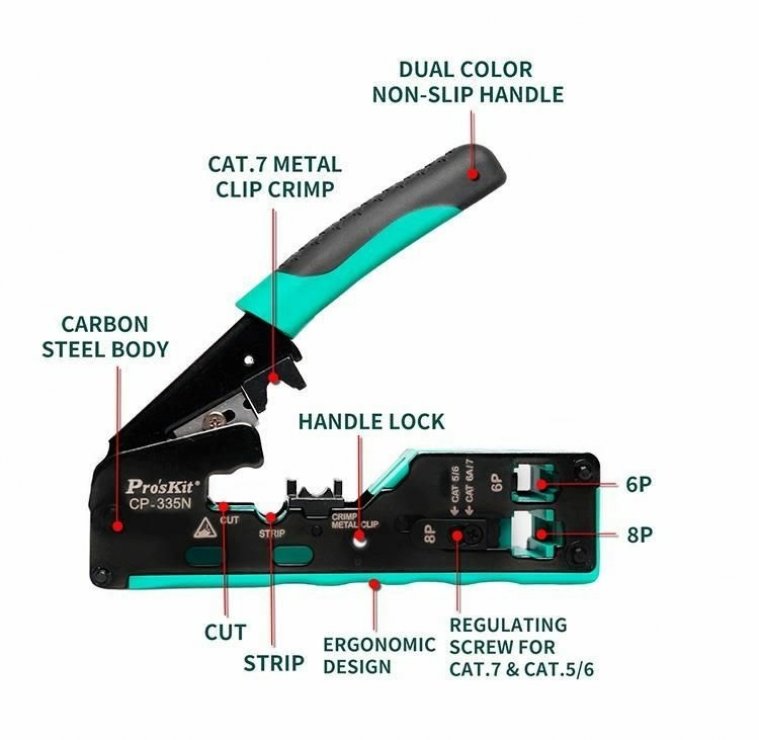 Imagine Cleste de sertizat RJ45 Cat 5/6/7, Pro'sKit CP-335N