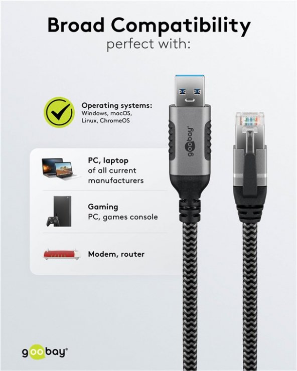 Imagine Cablu de retea USB 3.2-A la RJ45 Cat.6 FTP T-T 2m, Goobay G70498