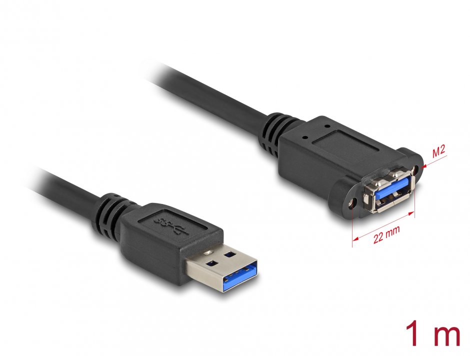 Imagine Cablu prelungitor USB 5 Gbps tip A T-M 1m Negru, Delock 80486