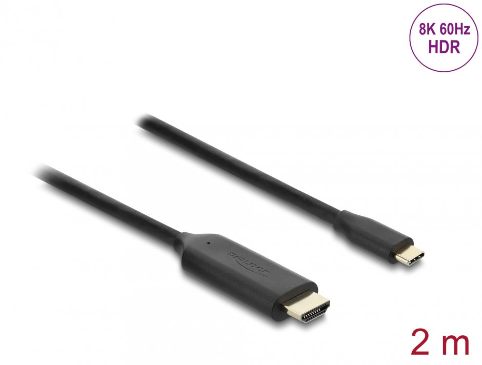 Imagine Cablu USB Type C la HDMI (DP Alt Mode) 8K60Hz cu HDR T-T 2m Negru, Delock 80599