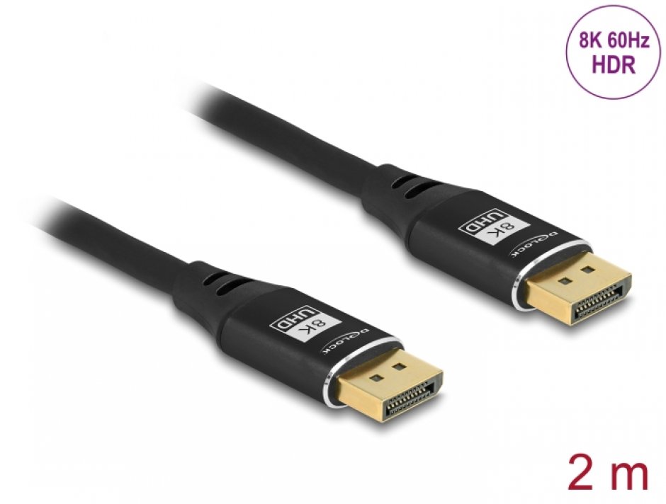 Imagine Cablu Displayport 8K60Hz/4K240Hz T-T 2m Negru, Delock 80621