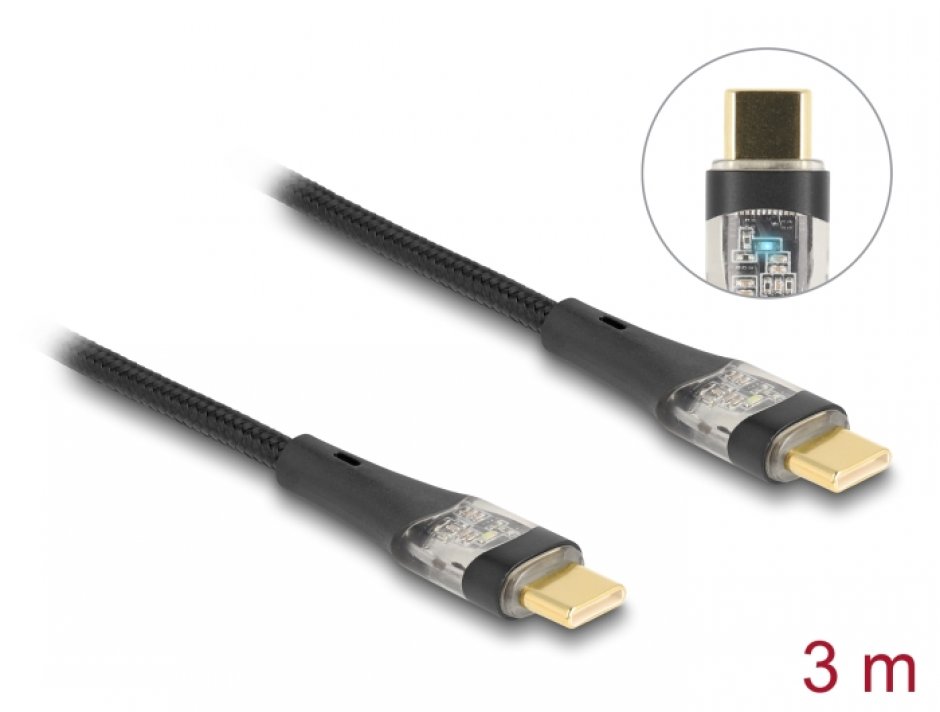 Imagine Cablu USB 2.0 type C PD 3.0 100W E-Marker T-T 3m brodat Negru, Delock 80765