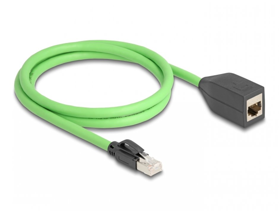 Imagine Cablu prelungitor de retea RJ45 Cat.6A SFTP TPU 1m Verde pentru medii industriale, Delock 80880