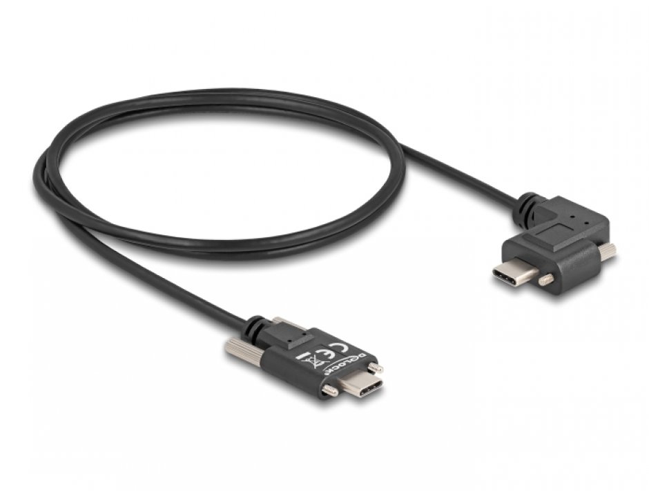 Imagine Cablu cu suruburi USB 2.0 type C drept/unghi stanga/dreapta T-T 60W 1m, Delock 80956