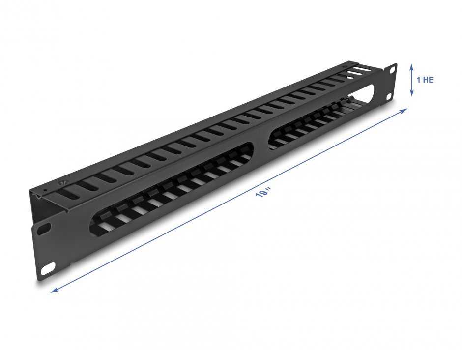 Imagine Panou de ghidare cabluri 19" cu 2 deschideri 1U metal Negru, Delock 81558