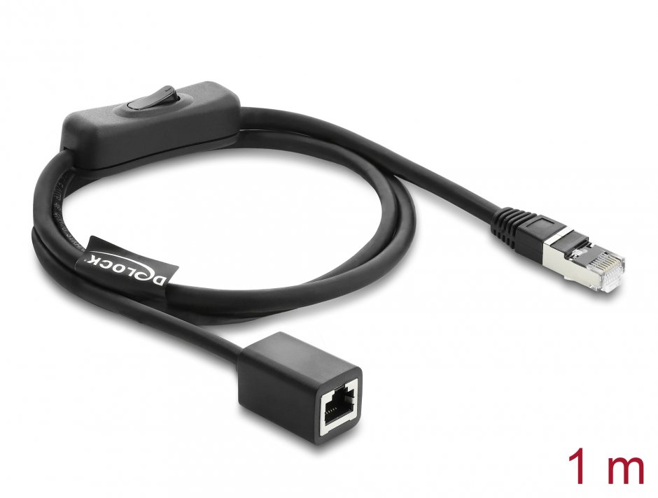 Imagine Cablu prelungitor de retea RJ45 Cat.6 F/UTP 1m cu switch, Delock 81564