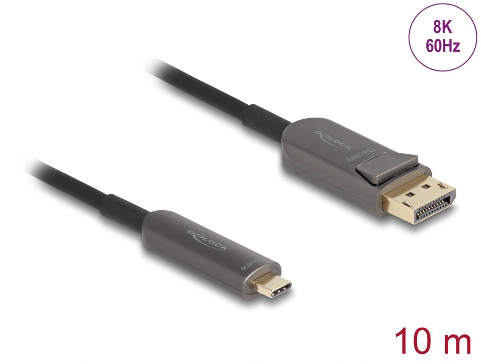 Imagine Cablu activ optic USB type C la DisplayPort 8K60Hz/4K240Hz 10m, Delock 81605