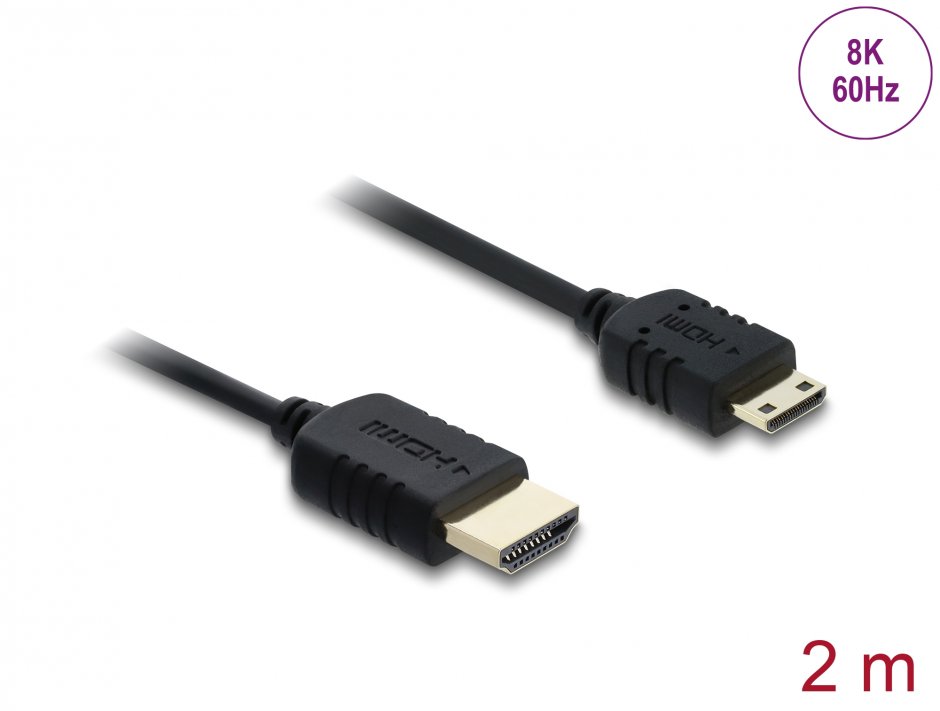 Imagine Cablu Coaxial High Speed HDMI la mini-C HDMI 8K60Hz/4K240Hz 2m Negru, Delock 81685